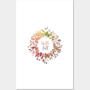 Hello Fall colorful leaves art. Posters and Art